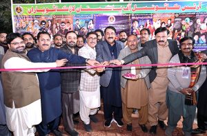 Chairman District Council Larkana Aijaz Ahmed Laghari along with President ACPL Ismail Jatoi and others inaugurates drama festival at Z.A. Bhutto Open Air Theater, Arts Council.