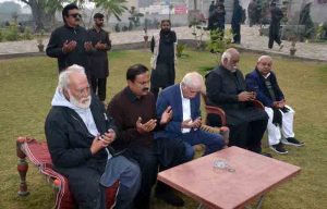 Advisor to the Prime Minister, Senator Rana Sana Ullah Khan, offers Fateha on the demise of the father of PPP Central Punjab General Secretary Syed Hassan Murtaza at Rajoya Saddat.