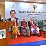 Speaker National Assembly Sardar Ayaz Sadiq addresses participants during the oath-taking ceremony of the newly elected body of the Parliamentary Reporters Association at Parliament House