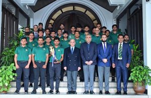 Prime Minister Muhammad Shehbaz Sharif in a group photo with the under-19 Pakistan Cricket Team which won the U-19 Asia Cup 2025.