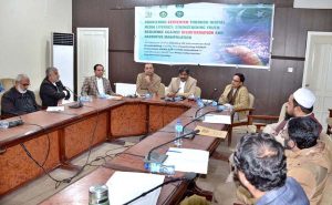 Project Director of PID’s Counter Violent Extremism (CVE) Project, Shahid Imran Ranjha, addresses participants at a roundtable conference.