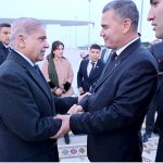 Deputy Chairman of Cabinet Minister / in charge of Transport and Communications Agency at Cabinet Ministers of Turkmenistan, H.E. Mammetkhan Chakyev receiving Prime Minister Muhammad Shehbaz Sharif upon his arrival at Ashgabat Airport