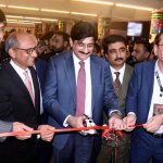 Chief Minister Sindh Syed Murad Ali Shah, accompanied by Provincial Ministers Saeed Ghani and Zulfiqar Shah, cuts the ribbon to inaugurate the newly renovated School of Visual and Performing Arts (SOVAPA) building at the Arts Council of Pakistan