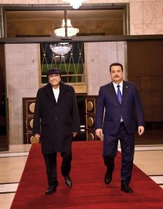 President Asif Ali Zardari with Mr Mohammed Shia Al-Sudani, Caretaker Prime Minister of Iraq, at Government Palace.