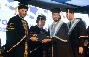 Federal Minister for National Health Services, Regulation and Coordination, Syed Mustafa Kamal, addresses the 17th Convocation Ceremony of Dadabhoy Institute of Higher Education (DIHE).