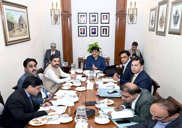 Sindh Chief Minister Syed Murad Ali Shah presides over a meeting at CM House to review progress on the K-IV and Hub Dam water supply projects