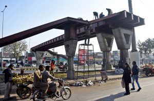 CBD Punjab staff in construction work of a bridge over Walton Road.