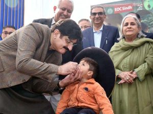 Sindh Chief Minister Syed Murad Ali Shah inaugurates the December 2025 National Immunization Days (NIDs) by administering polio drops to children under five at CMS School, UC Old Haji Camp, a government heritage school