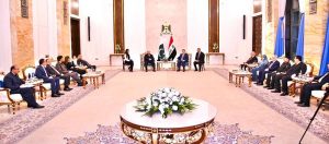President Asif Ali Zardari in a meeting with Mr Mohammed Shia Al-Sudani, Caretaker Prime Minister of Iraq at Government Palace.
