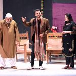 Artists performing in a play “Hayati ”during Drama Festival at Z.A. Bhutto Open Air Theater, Arts Council.