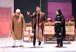 Artists performing in a play “Hayati ”during Drama Festival at Z.A. Bhutto Open Air Theater, Arts Council.