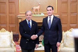 Prime Minister Muhammad Shehbaz Sharif meets President of Turkmenistan H.E. Serdar Berdimuhamedow on the sidelines of the International Forum dedicated to Peace and Trust