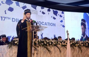 Federal Minister for National Health Services, Regulation and Coordination, Syed Mustafa Kamal, addresses the 17th Convocation Ceremony of Dadabhoy Institute of Higher Education (DIHE).