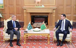 Prime Minister Muhammad Shehbaz Sharif meets President of Turkmenistan H.E. Serdar Berdimuhamedow on the sidelines of the International Forum dedicated to Peace and Trust