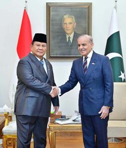 President of Indonesia H.E. Prabowo Subianto meets Prime Minister Muhammad Shehbaz Sharif.