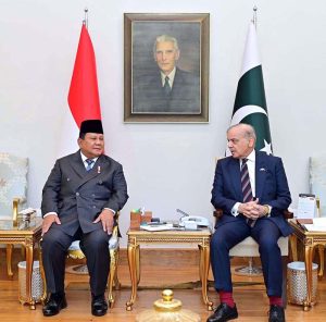 President of Indonesia H.E. Prabowo Subianto meets Prime Minister Muhammad Shehbaz Sharif.