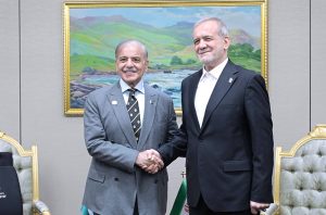 Prime Minister Muhammad Shehbaz Sharif meets the President of Iran Dr. Masoud Pezeshkian on the sidelines of the International Forum on Peace and Trust.