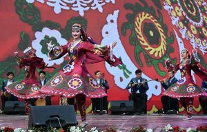 Artists from Tajikistan perform their traditional dances during the joint cultural day of the Pakistan-Tajikistan Cultural Festival at Lok Virsa.