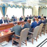 Prime Minister Muhammad Shehbaz Sharif in a bilateral meeting with the delegation from Indonesia led by the Indonesian President H.E. Prabowo Subianto.