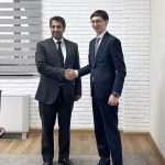 Coordinator to the Prime Minister on Commerce and Industry, Ihsaan Afzal, shakes hands with Shohrukh Gulamov, Deputy Minister of Investment, Industry and Trade of the Republic of Uzbekistan, following their meeting, reaffirming commitment to fast-track expansion of the Preferential Trade Agreement and strengthen bilateral trade cooperation.