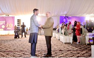 Prime Minister Muhammad Shehbaz interacts with the beneficiaries of the Prime Minister Laptop Scheme.