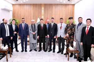 Dr. Hussein al-Issawi, Chairman of the Najaf Provincial Council, seeing off President Asif Ali Zardari at the airport after conclusion of his official visit to Iraq.