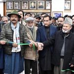 Speaker National Assembly Sardar Ayaz Sadiq along with Federal Minister/Chairman Parliamentary Committee on Kashmir Rana Muhammad Qasim Noon inaugurating the "KASHMIR" corner established in the library to highlight the Kashmir Cause at Parliament House