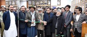 Speaker National Assembly Sardar Ayaz Sadiq along with Federal Minister/Chairman Parliamentary Committee on Kashmir Rana Muhammad Qasim Noon inaugurating the "KASHMIR" corner established in the library to highlight the Kashmir Cause at Parliament House