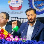 Federal Minister for National Health Services Regulation and Coordination Syed Mustafa Kamal speaking during his visit to KCCI