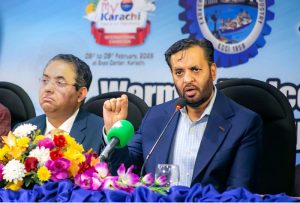 Federal Minister for National Health Services Regulation and Coordination Syed Mustafa Kamal speaking during his visit to KCCI