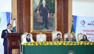 DG NAB Khyber Pakhtunkhwa Farman Ullah addresses a seminar titled “Uniting with Youth Against Corruption: Shaping Tomorrow's Integrity” in connection with International Anti-Corruption Day 2025 at Governor House.