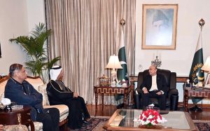 President Asif Ali Zardari in a meeting with Ambassador of the United Arab Emirates to Pakistan, Mr Salem Mohammed Salem Al Bawab Al Zaabi, at Aiwan-e-Sadr.