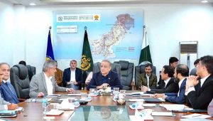 Federal Minister for Communications Abdul Aleem Khan is being briefed regarding various NHA Projects in different provinces during a high level NHA meeting.