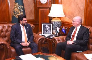 Australian High Commissioner Timothy Kane meets Governor Sindh Kamran Khan Tessori at the Governor's House.