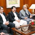Speaker National Assembly, Sardar Ayaz Sadiq in a meeting with Governor Balochistan, Sheikh Jaffar Khan Mandokhail, Federal Minister for Science and Technology, Khalid Hussain Magsi & Former Chairman Senate, Sadiq Sanjrani at Parliament House