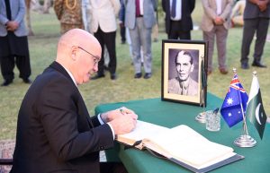 Australian High Commissioner Timothy Kane meets Governor Sindh Kamran Khan Tessori at the Governor's House.