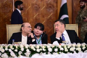 President Asif Ali Zardari and Prime Minister Muhammad Shehbaz Sharif at a banquet hosted in honour of the President of the Kyrgyz Republic, Sadyr Zhaparov, at Aiwan-e-Sadr.