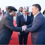 President Asif Ali Zardari and Prime Minister Muhammad Shehbaz Sharif receiving President of the Kyrgyz Republic, Sadyr Japarov, upon his arrival at Nur Khan Air Base
