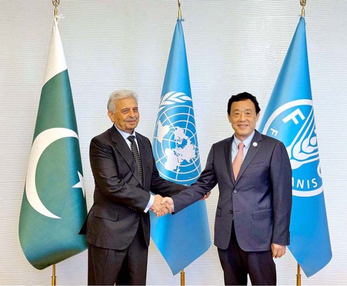 Federal Minister for National Food Security & Research, Rana Tanveer Hussain meets FAO Director-General Dr. Qu Dongyu at FAO Headquarters