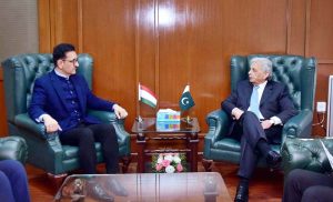 Federal Minister for National Food Security & Research, Rana Tanveer Hussain meeting with Ambassador of Tajikistan, Yusuf Sharifzoda.
