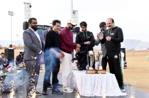 Chairman Prime Minister’s Youth Programme, Rana Mashhood Ahmad Khan at the inaugural ceremony of PM's Cricket Talent Hunt League.