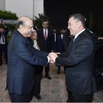 President Asif Ali Zardari receiving the President of the Kyrgyz Republic, Sadyr Zhaparov, at Aiwan-e-Sadr.