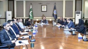Federal Minister for Maritime Affairs Muhammad Junaid Anwar Chaudhry chairing a meeting on Port Qasim.