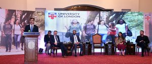 Acting President Syed Yousuf Raza Gilani addressing a reception for the University of London alumni reception.