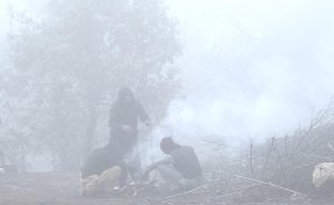 Motorcyclist pass through dense fog in the early morning along the expressway in the Federal Capital.