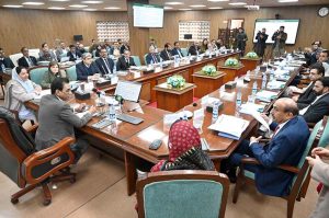 Federal Minister for Federal Education and Professional Training, Dr. Khalid Maqbool Siddiqui, chairing 38th Inter Provincial Education Ministers' Conference (IPEMC) at AIOU