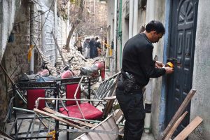 A view of damages on the spot after a powerful gas cylinder explosion at a wedding function in G-7/2 Sector, Federal Capital resulted eight people killed including the bride and groom and 12 other injured in this incident.