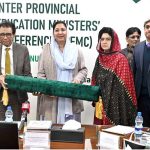 Federal Minister for Federal Education and Professional Training, Dr. Khalid Maqbool Siddiqui presenting souvenir to the participants during 38th Inter Provincial Education Ministers' Conference (IPEMC) at AIOU