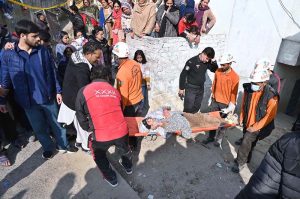 A view of damages on the spot after a powerful gas cylinder explosion at a wedding function in G-7/2 Sector, Federal Capital resulted eight people killed including the bride and groom and 12 other injured in this incident.