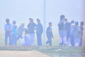 A view of thick fog that engulfs the whole city during morning time.